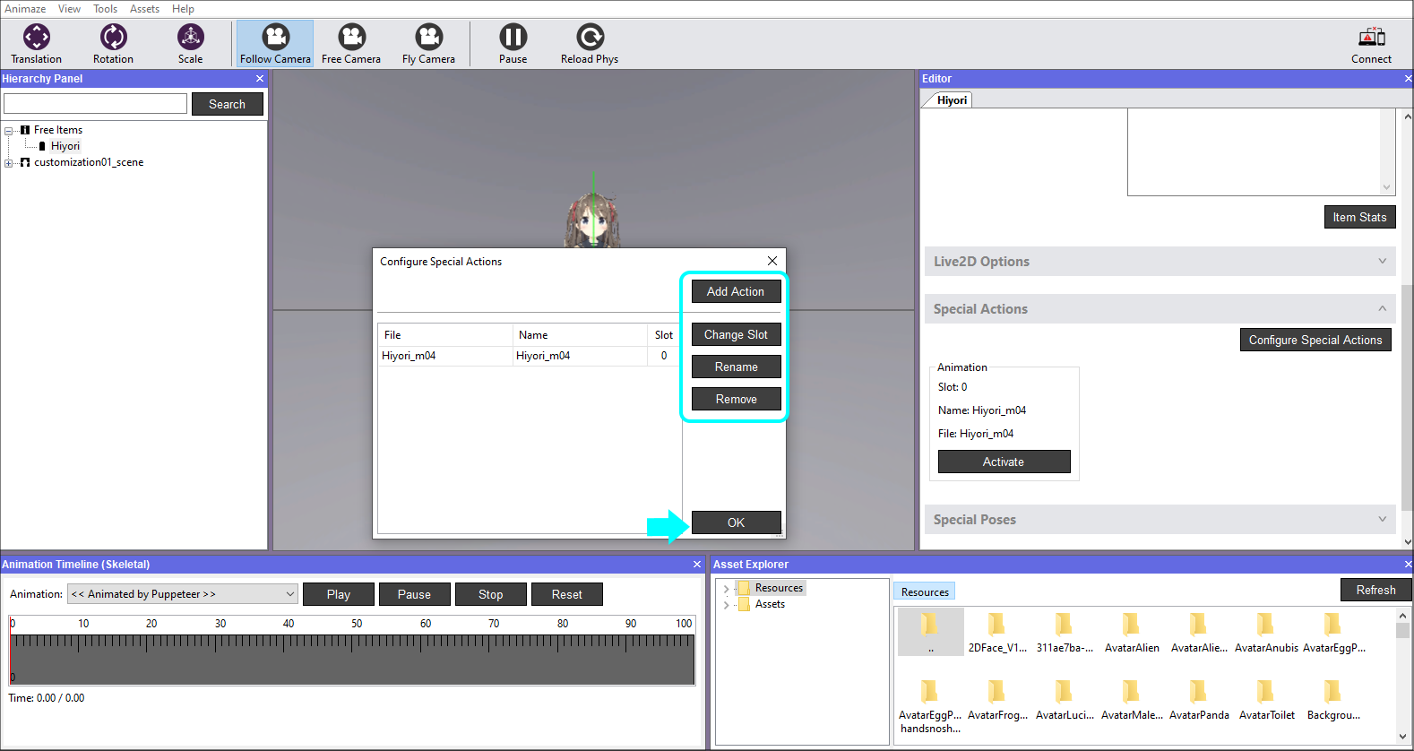 Animaze Manual - Learn how to configure avatar Special Actions
