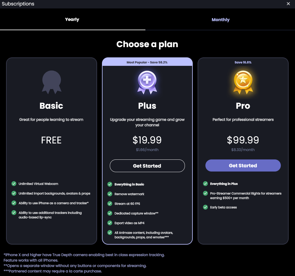Animaze Yearly Subscriptions Find out the differences and prices of the Animaze Yearly Subscriptions